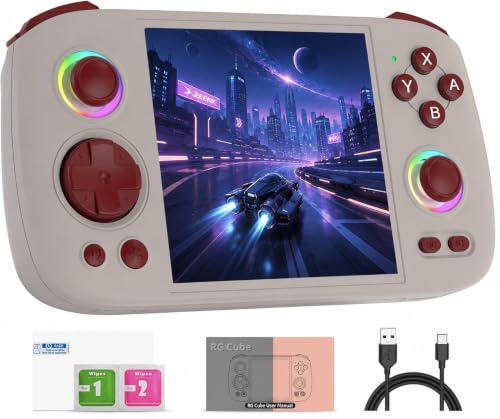 RGCube Handheld Game Console Android 13 Game Player 3.95 IPS 128GB TF Card Unisoc T820 RGB Lighting(Gray)