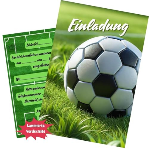 Olanmarp 10 Stück Einladungskarten für Kindergeburtstag Fußball | Einladungskarten für Jungen und Mädchen – unvergesslicher Kindergeburtstag mit Fußball-Design