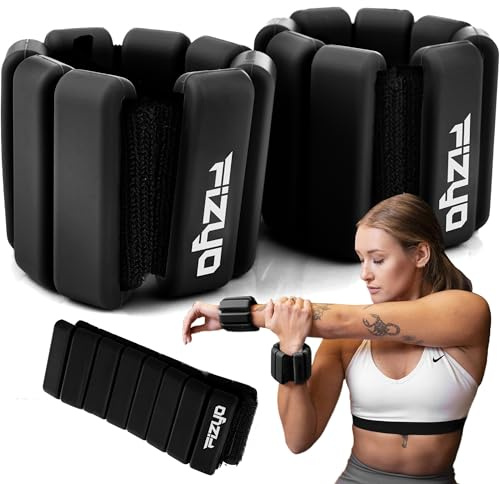 Fizyo Juego Ajustable de Pesas de Silicona para Tobillos y Muñecas, 2 Piezas (0.45kg) - Ideal para Fitness, Running, Yoga, Pilates, Piscina y Rehabilitación para Mujeres, Hombres y Niños, Negro