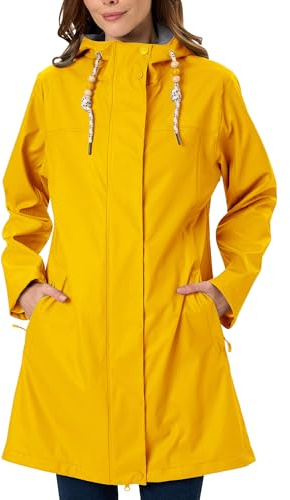 EnduaReve Manteau de pluie pour femme - Veste demi-saison en polyuréthane imperméable - Veste de pluie longue - Parka de pluie avec capuche - Pour l'extérieur, jaune, M