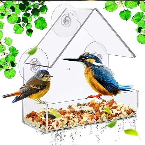 katmerio Transparent Fenster Futterhaus für Vögel, Fenster Vogelhäuschen, Vogelhaus Fensterscheibe mit Saugnäpfen, Vogelfutterhaus für Fenster zum Befestigen an Glasscheiben,15 * 6.5 * 15cm