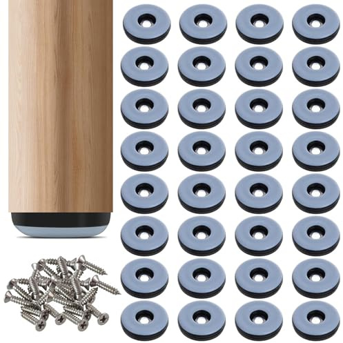 KOOKZ 32 Stück Möbelgleiter Teflongleiter zum Schrauben, Bodengleiter Ø 30 mm mit Edelstahlschrauben, Gleiter für Stühle, Möbelgleiter für Schwere Möbel–Schutz für Fliesen & Holzböden