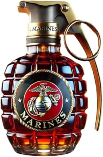 Botella de whisky militar con forma de granada de mano, botella de vidrio grabada a prueba de fugas y duradera, diseño militar para el día del recuerdo