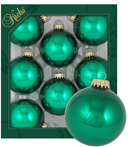 Krebs Glas Lauscha - Weihnachtsdekoration/Christbaumschmuck aus Glas - Unifarbende Kugeln - Menge: 8 Stück - Farbe: Smaragdgrün - Größe: ca. 7 cm