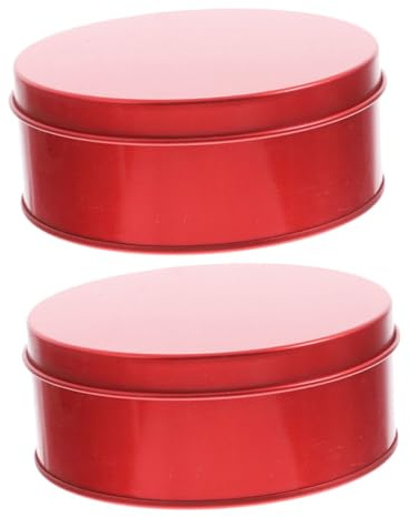 HOLIDYOYO Lot De 2 Boîtes à Biscuits En Fer-blanc Rondes Rouge, Boîtes à Bonbons Couvercles, Métal Solide, Décoration Festive Pour Noël Et Occasions Spéciales, Rangement Présent Pratique