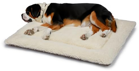 British Wool Dog Bed for Dogs - Machine Washable Quilted Cage Pad with Tweed Base, Luxurious XLarge Dog Bed (121x76cm) - Made in England