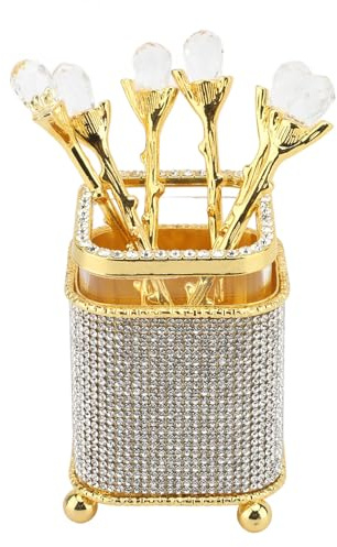 Ice Tea Spoons Set, Coffee Spoon Set with Storage Holder, Zinc Alloy Glass Rhinestone for Coffee Desserts Parties with Modern Aesthetic Design (Square Shape with Rhinestone)