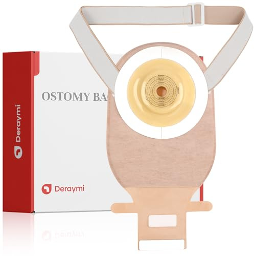 DERAYMI 10 sacchetti convessi per stomia con grande capacità, 15 – 45 mm tagliabili per colostomia a doppio chassis, accessori per stomia per colostomia, ileostomia, con cintura regolabile