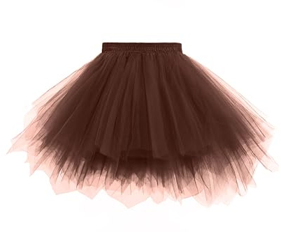 Zeagoo Gonna in tulle da donna, per carnevale, costume, tutù, elasticizzata in vita, per carnevale, cosplay, Halloween, gonna da festa, mini tutù, vita 66-110 cm, marrone, M