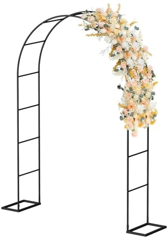 Arco de jardín de metal resistente, enrejado duradero para plantas trepadoras, perfecto para rosas y vides, ideal para césped, patio, ceremonia de boda y decoración de eventos (negro, 1,8 x 2,5 m)