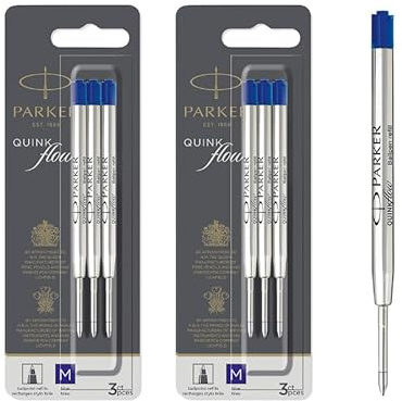 Parker Ballpoint Pen Refills | Medium Point | Blue QUINKflow Ink | 3 Count - Set of 2