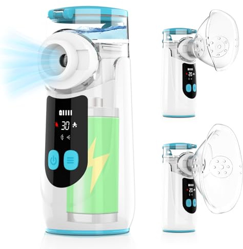 NEEMOSI Inhalationsgerät für Erwachsene Kinder, Ultra Leise Inhaliergeräte mit 1200mAh Wiederaufladbarer Akku, Tragbar Vernebler Set mit 2 Maske und Mundstück