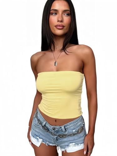 Sukiglam Crop Top Donna Sexy Senza Maniche Tops Tubo Estivo Senza Spalline Top a Fascia Casual Basic Canotta Corto Y2K T-Shirt Estensibile Tank Tops Aderente Maglietta Tinta Unita
