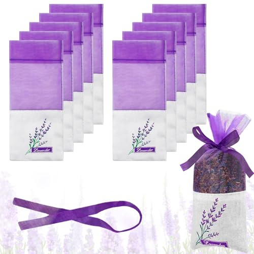 10Pcs Lavender Bags,Empty Drawer Scented Small Sachets Dried Flower Closet Wardrobes Sachet Fresheners Scents Bag to Fill Organza Gauze Spice Herbs Purple Sache,for Wardrobe Closets Car Bathrooms
