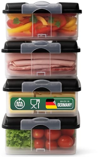 Novaliv 4x Frischhaltedosen groß mit 4x Deckel, stapelbar für Kühlschrank & Gefrierfach, Vorratsdosen Set Aufbewahrungsbox Organizer, für Aufschnitt Wurst Käse Obst Gemüse, Meal-Prep Dosen Box