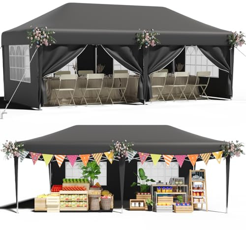 TRIUMPHKEY Pavillon 3x6 Wasserdicht Stabil UV-Schutz 50+, Faltpavillon 3x6 Ausgestattet mit 6 Abnehmbaren Seitenwänden, Gartenpavillon mit Tragetasche, Höhenverstellbarer Partyzelt, Grau