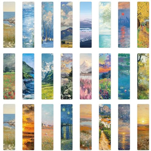 24 marque-pages peints à l'huile, marque-pages créatifs sur le thème des paysages naturels, parfaits pour offrir à un amateur de livres, un enseignant, un étudiant ou un ami.