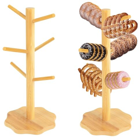 Toivize 2 Stück Brezelständer Holz, 16x36cm Brezelbaum 6-armig, Brezenständer Holz, Vielseitig als Brezenständer, Wurstständer, Tassenständer, Perfekt für Partys und Küche
