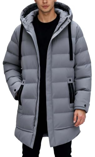 Generisch Wintermantel Lang Herren Steppjacke Hooded Winddicht Winterjacke Winterparka Herren mit Full Zip Skijacke Snowboard Puffer Jacke Daunenjacken Regular