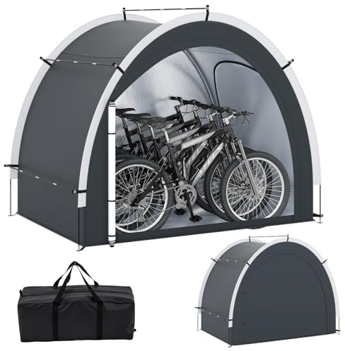 GOPLUS Cobertizo de Almacenamiento para Bicicletas, Tienda de Almacenamiento Exterior para 4-5 Bicicletas con Puertas con Cremalleras Enrollables, Refugio Portátil para Herramientas de Jardín, Motos