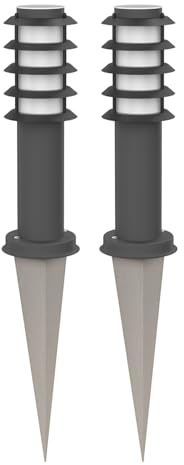 ledscom.de 2x Pollerleuchte PORU mit Erdspieß für außen, IP44, Gitter, 39cm, anthrazit, 1 x E27 max. 60W