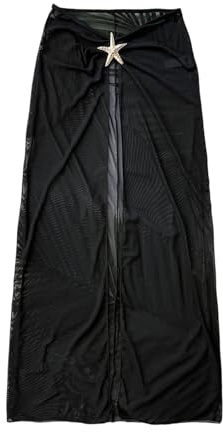 XIAOQENAN Vestido largo de playa para mujer, falda transparente con abertura lateral, falda transparente para traje de baño, vestido de playa para mujer