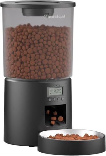 Automatic Cat Feeder,Clear 4.2L Dry Food Dispenser with Single Bowl,Programmable Timed Pet Feeder for Up to 6 Daily Meals,10-Second Voice Message & Dual Power Backup (Black)