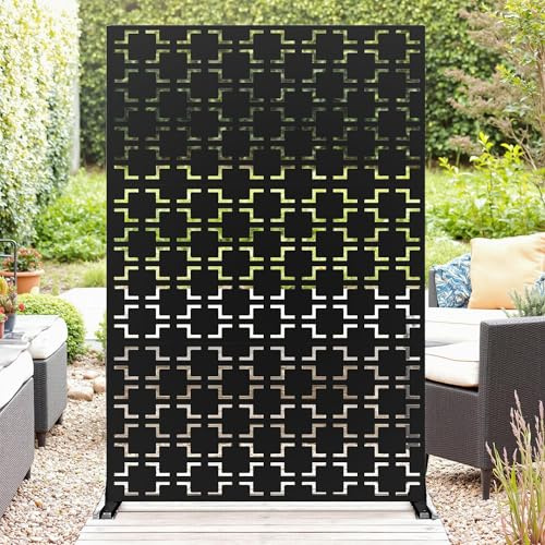 Garvee Paravent d'intimité extensionérieur en métal pour Jardin et Balcon, Panneau décoratif autoportant, Protection UV et Installation Facile, adapté terrasse/Piscine, 120x183 cm, Motif carré Noir