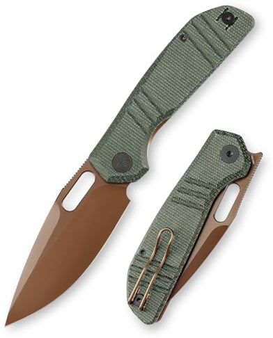 TRIVISA Couteau Pliant en Acier 14C28N avec Manche en Micarta, Outil de Randonnée avec Clip de Poche, Cadeau pour le Camping, Sport, la Randonnée et les Activités de Plein Air, Gecko-GM (Vert)