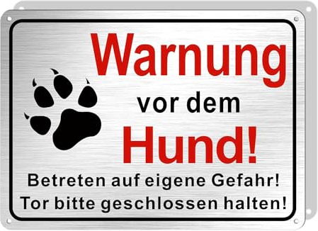 Hivia Warnung vor dem Hund Schild 25x18cm – Alu gebürstet Warnschilder | Innen & außen geeignet. Mit Vorbohrungen für schnelle Montage. Perfekt für Grundstück, Zaun, Haus. Wetterfest und langlebig.