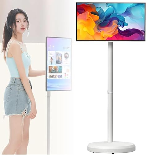 coyrugky Smart TV Pollici Portatile 4K, Monitor Touch Android con Rotazione Completa, Batteria Integrata, Telecomando Vocale, Schermo da 1920x1080(8+128G,24IN)