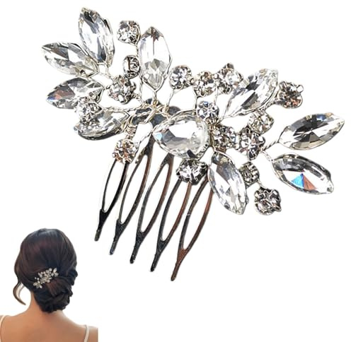 Silver diamant brud hårkam, glittrande strass bröllopstillbehör, elegant sidobild för brud och brudtärna