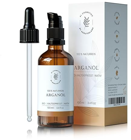 Kräuterland Arganöl, Bio Hautöl, Haaröl - 100ml, kaltgepresst, nativ aus Marokko - 100ml Argan Öl für Haut, Haare, als Bart-Öl - Naturkosmetik in Premium Qualität