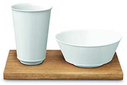 KPM Berlin Müsli-Set 3 tlg., Porzellanschale & -becher, Porzellanset, Müslischale, Frühstücks-Set, handmade, Porzellan weiß im Geschenkkarton (URANIA)