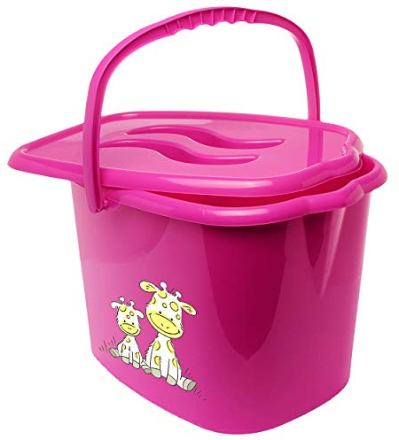 alles-meine.de GmbH Eimer/Windeleimer mit Deckel + Tragegriff - pink - rosa Tiere - Giraffe Bieco - geruchsdicht - Putzeimer - Windeln Babywindeln - Geruch - geruchsfrei - ..