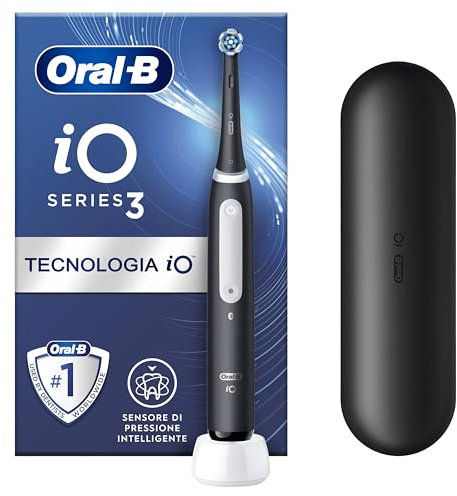 Oral-B Spazzolino Elettrico Ricaricabile iO 3 Nero, 1 Testina Di Ricambio, 1 Custodia Da Viaggio, 1 Spazzolino