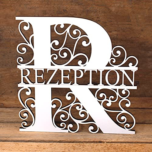 Rezeption Schild mit Ornamenten Buchstabe R graviert - Türschild Holz selbstklebend 19x19cm | Dekolando