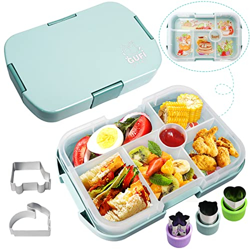 Brotdose Kinder mit Fächern, Kindergarten Lunchbox Auslaufsicher Bento mit 6 Unterteilung, Mikrowelle Jausenbox Schule für Erwachsene, Mädchen, Jungen, Vesperbox Bentobox Lunch Box für Ausflüge