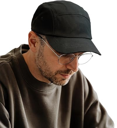 Clakllie Men's 5 Panel Hat Short Bill Baseball Cap Adjustable Snapback Caps Trucker Dad Hats Polo Fitted Caps,BS25DY07-Black