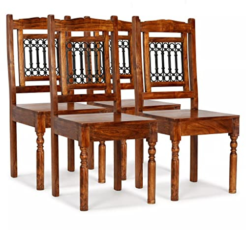 Tidyard 4 st. Matrumsstolar matstol med högt ryggstöd trästol matstol stolar köksstol massiv trästol massivt trä med rosenträ finish