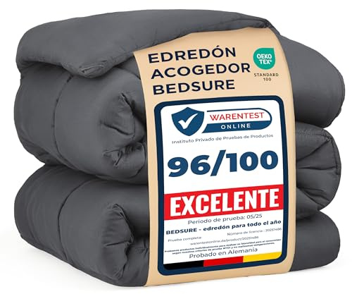 Bedsure Couette 240x220 Quatre Saisons Toute l'Année - Couette 240x220cm 4 Saisons - Certifiée Oeko-TEX 300g/m² Gris, Duvet Doux et Chaud pour Allergiques