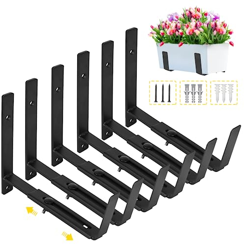 LukLoy Blumenkasten-Halterungen für Fenster, verstellbar, strapazierfähig, Wandmontage, für den Außenbereich, mit Halterung (15,2 bis 30,5 cm), mit 31,8 kg Kapazität, Schwarz, 6 Stück