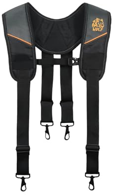 WOLF WTH2115 Padded 4-point Suspenders for Tool Work Belt | Universal Breathable Comfort Lightweight | Contractors Handyman | Pain Stress Relief Weight Distribution