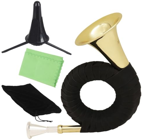 Jagdhorn Waldhorn B Flachschlüssel für Anfänger Profi Spielen Gold Messing Musikinstrumente mit Ständer, Samtbeutel, Reinigungstuch