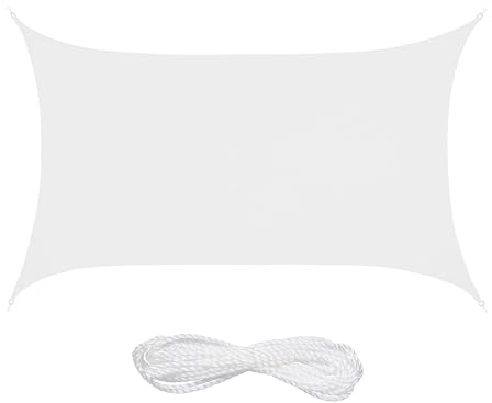 Relaxdays Sonnensegel, 3 x 4 m, wasserabweisend, Polyester, Spannseile, Segeltuch rechteckig, Garten, Balkon, weiß
