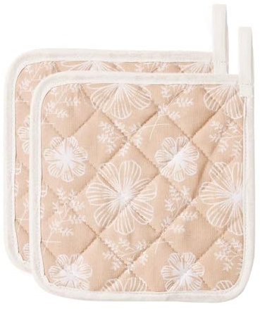 Set 2 presine da cucina rosa salmone Posy Cosy in cotone 15x15 cm, Made in Italy, stampa digitale, tessuto morbidissimo 100% cotone, lavaggio max 30°C