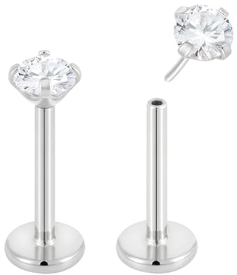 Piercad Koala 2 st Titan 18G Trådlösa Platta Baksida Födelsesten Örhängen Labret Helix Tragus Brosk Läpp Monroe Conch Örhänge Skivstång Kroppspiercing Smycken
