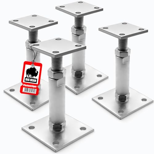 BigDean 4 Pfostenträger höhenverstellbar 150 – 190mm Platte 100x100 & 70x70 | Balkenschuh zum Aufschrauben, Stützenfuß für Zaunpfosten & Holzbalken, verzinkter Stahl, Silber, einfache Höhenanpassung