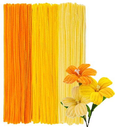 300 Pfeifenreiniger zum Basteln 30 cm Lang 6 mm Dick - 3 Farbverlauf Gelb | Pipe Cleaner Flower Craft,Pfeifenputzer Blumen Set,Chenilledraht Bunt für DIY Erwachsene Kinder Bastelzubehör Deko Geschenke
