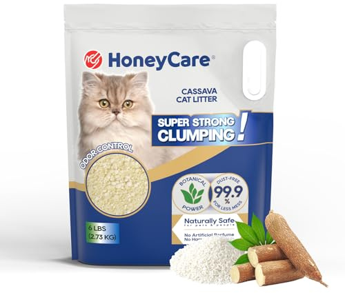 HONEY CARE Cassava Cat Litter | Natural Plant-Based Litter | Quick Clumping & Low Dust | Superior Odor Control | Sustainable & Flushable Formula (6 lbs *1)